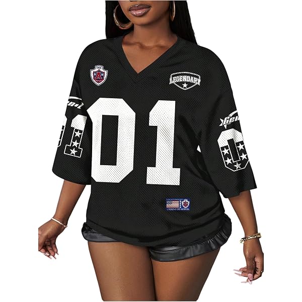 SOLY HUX Women's Y2k Jersey Shirts Oversized Mesh Number Graphic
